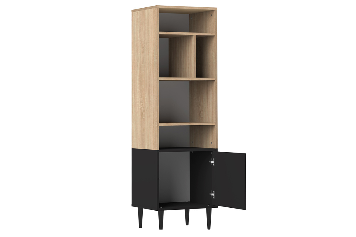 Biblioth�que scandinave 6 casiers bois et noir STRIPE