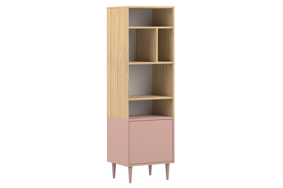 Biblioth�que scandinave 6 casiers bois et rose STRIPE