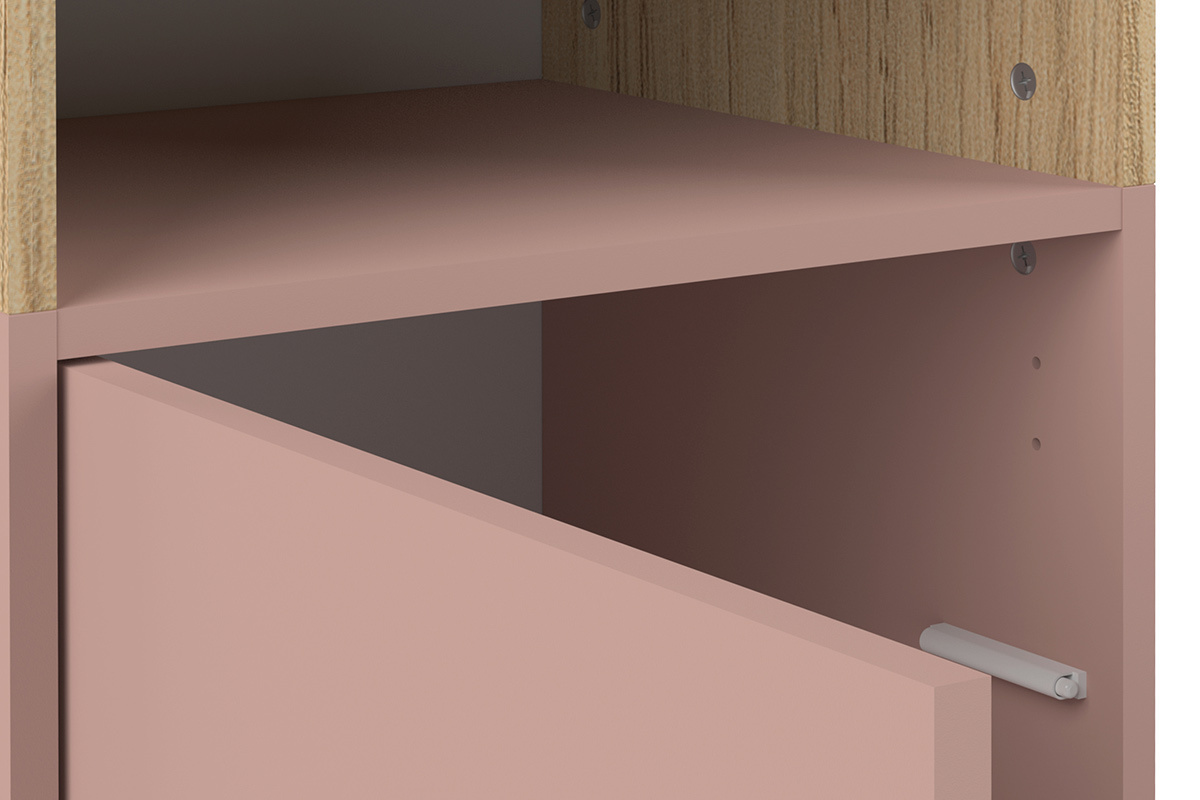 Biblioth�que scandinave 6 casiers bois et rose STRIPE