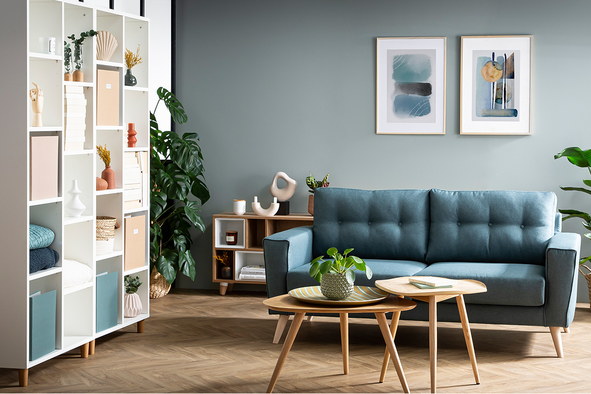 Bibliothque scandinave blanc et bois L76 cm JIM