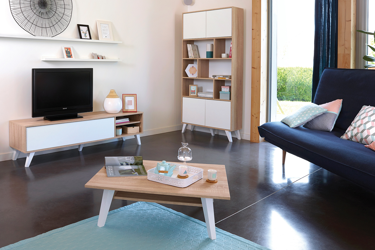 Biblioth�que scandinave bois et blanc ORIGAMI