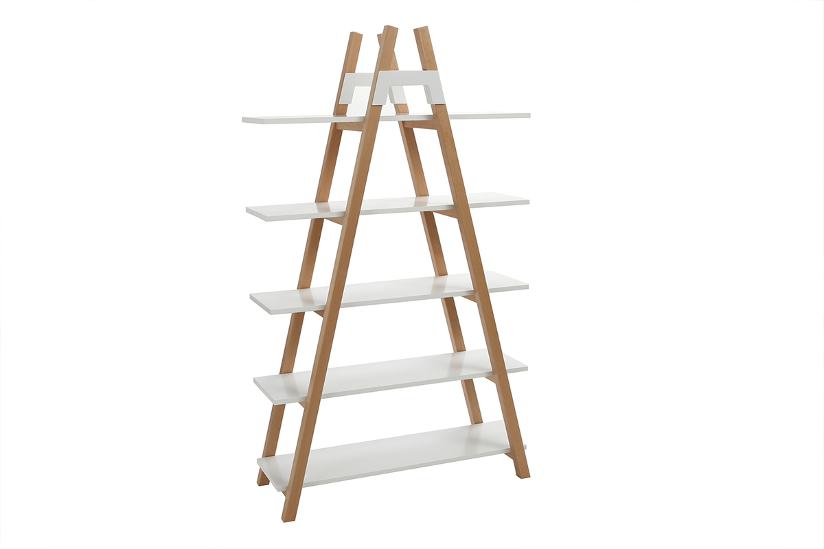 Biblioth�que scandinave bois et blanc PANCOL
