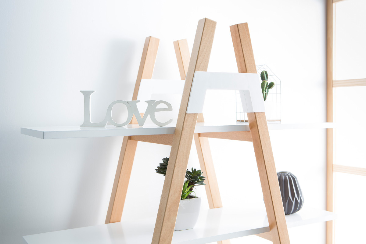 Biblioth�que scandinave bois et blanc PANCOL
