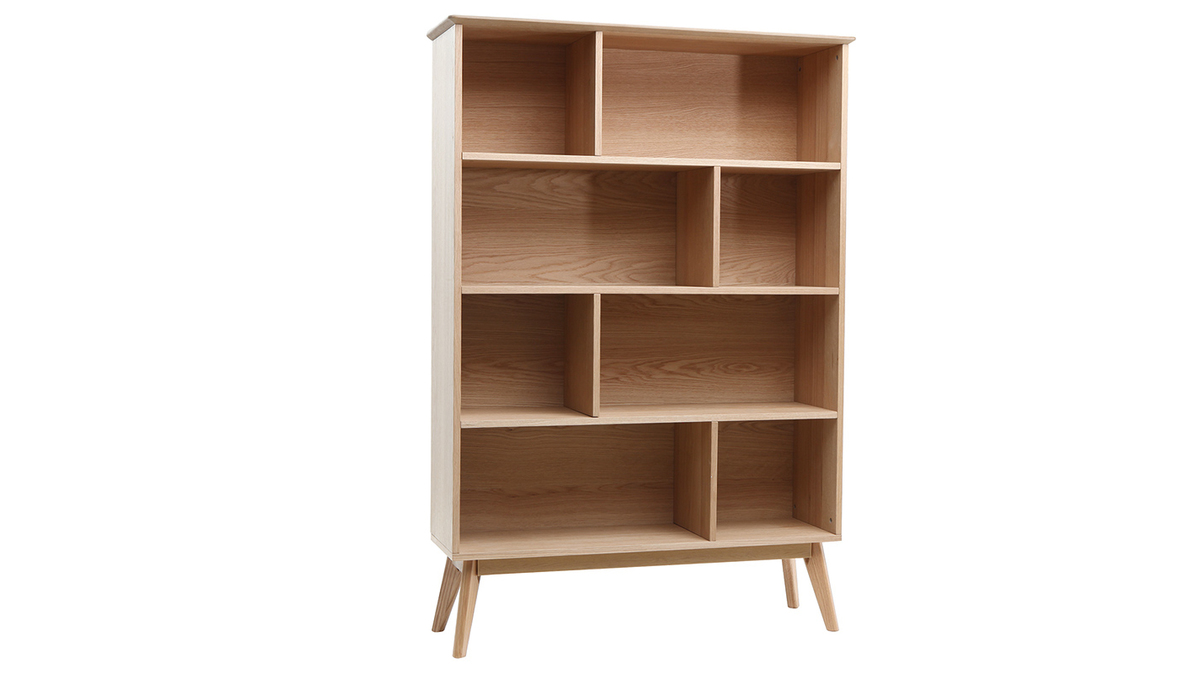 Bibliothque scandinave en bois clair chne 8 casiers L110 cm INGRID