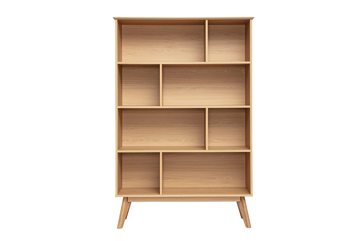 Biblioth�que scandinave en bois clair ch�ne 8 casiers L110 cm INGRID