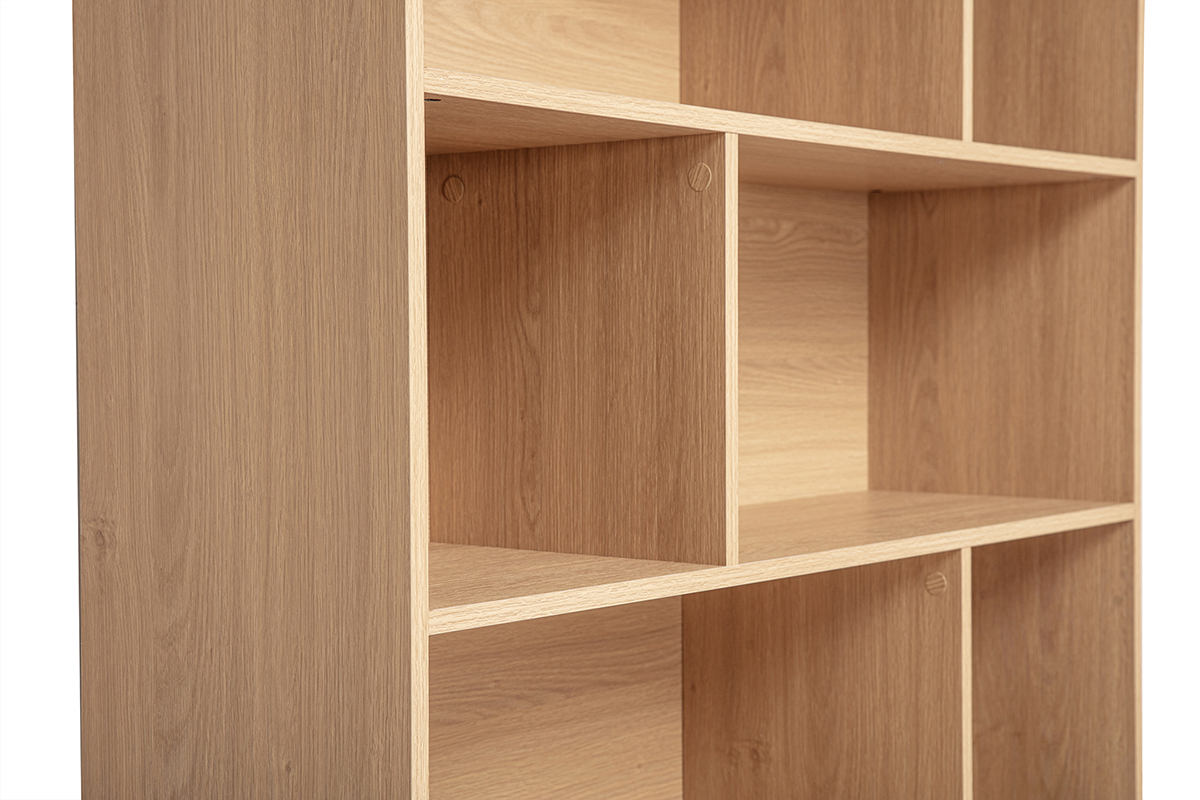 Biblioth�que scandinave en bois clair ch�ne 8 casiers L110 cm INGRID