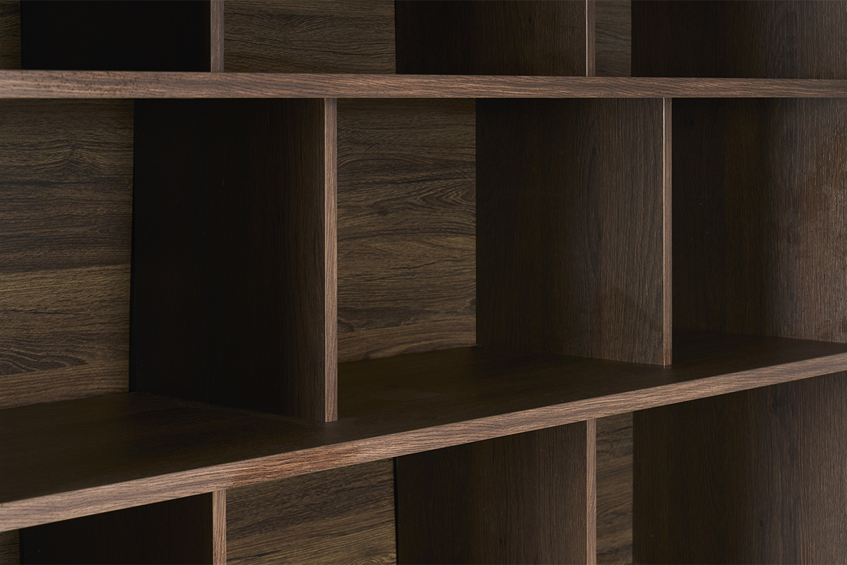 Biblioth�que scandinave finition bois fonc� noyer L140 cm EPURE