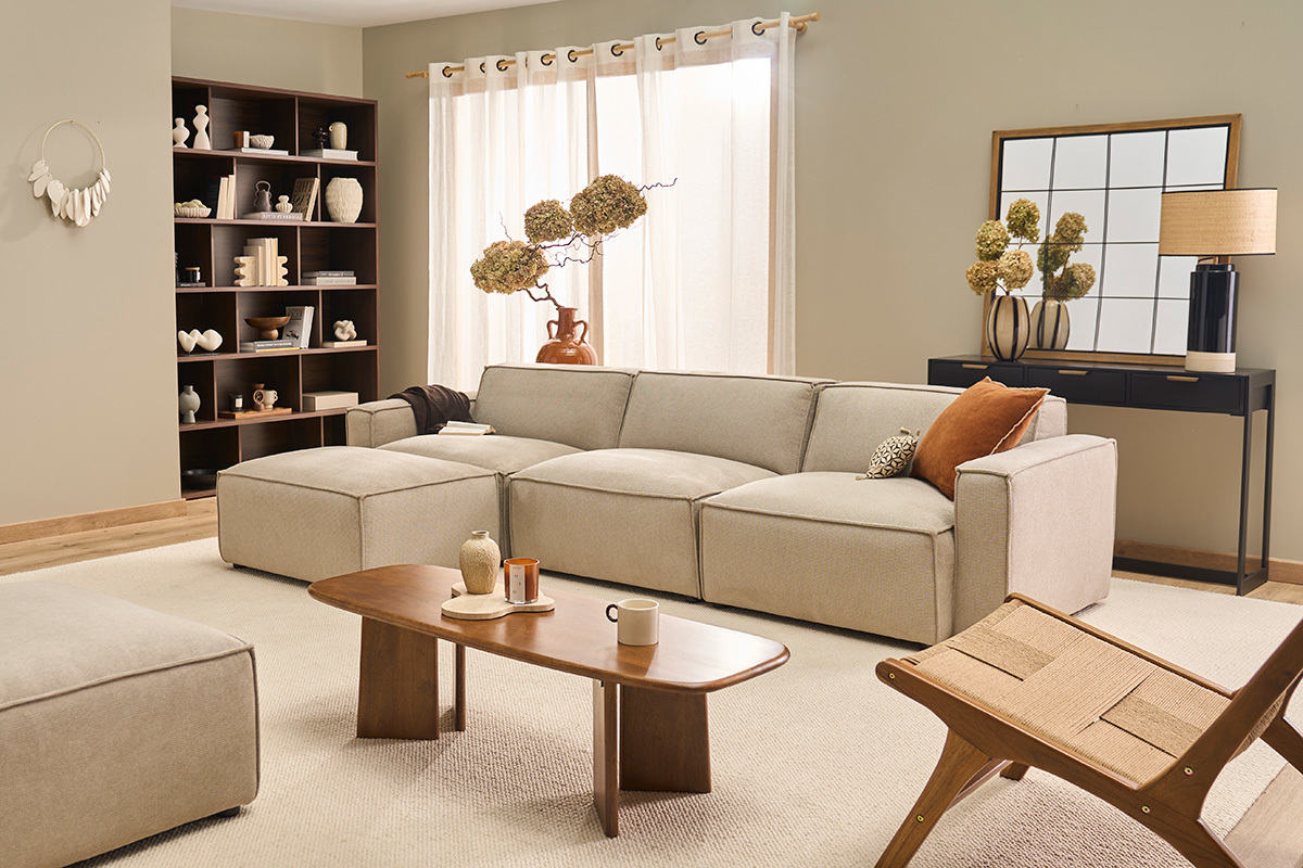 Biblioth�que scandinave finition bois fonc� noyer L140 cm EPURE