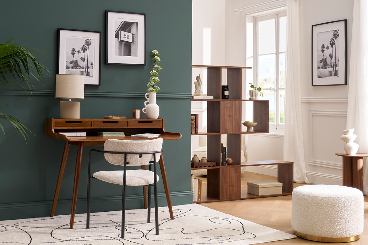 Bibliothque sparateur design finition bois noyer L139 cm COMO