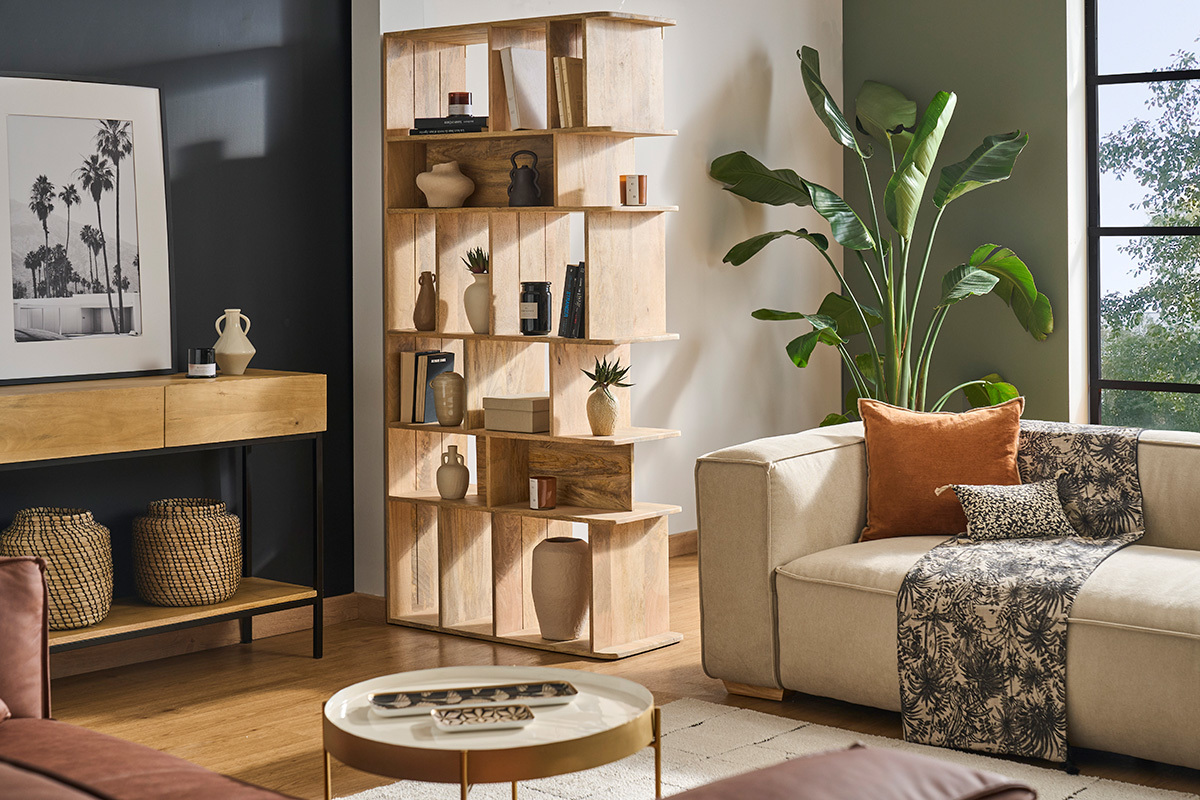 Biblioth�que s�parateur en bois manguier massif L88 cm RUPAH