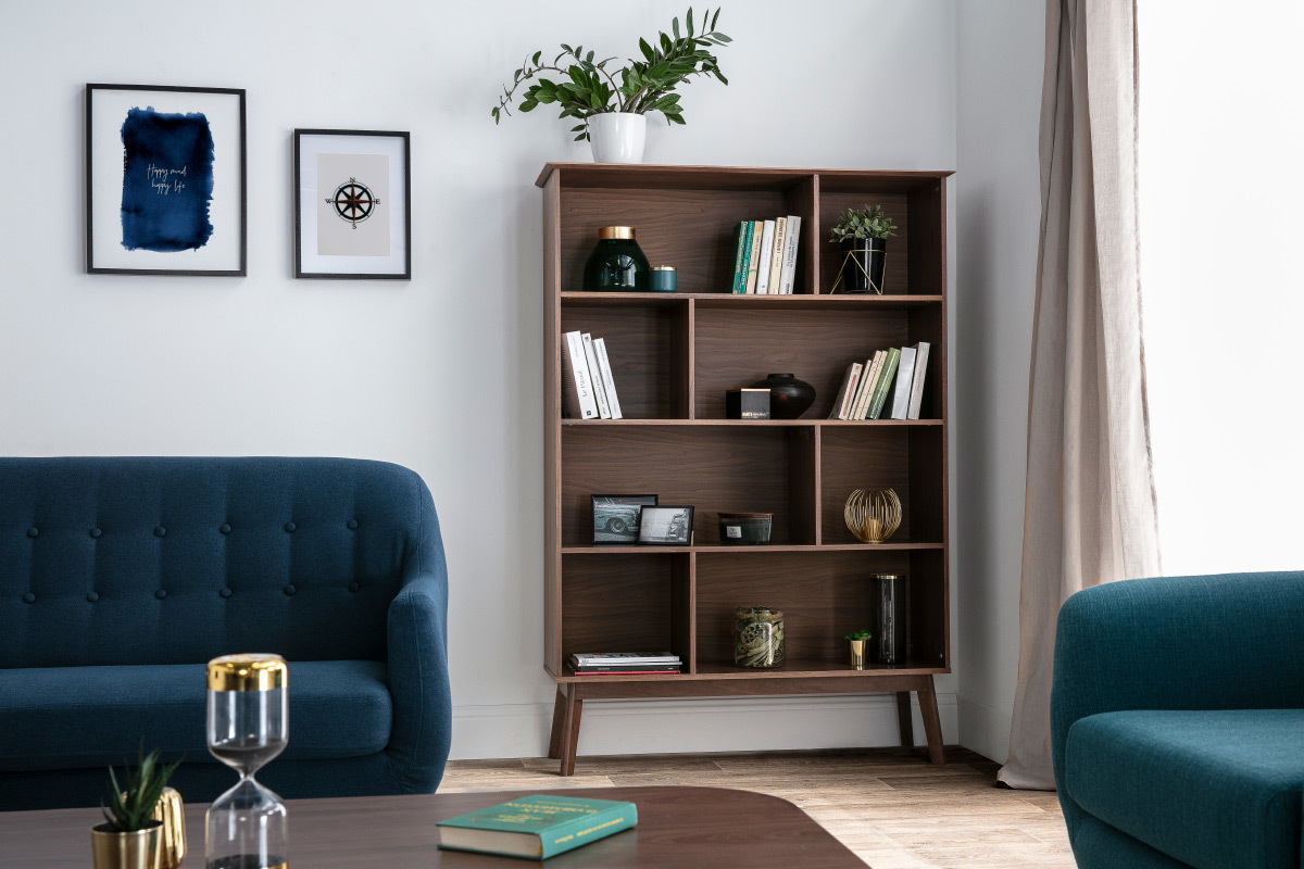 Biblioth�que vintage 8 casiers noyer INGRID