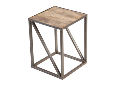 Bout de canap&eacute; bois massif et m&eacute;tal industriel ATELIER