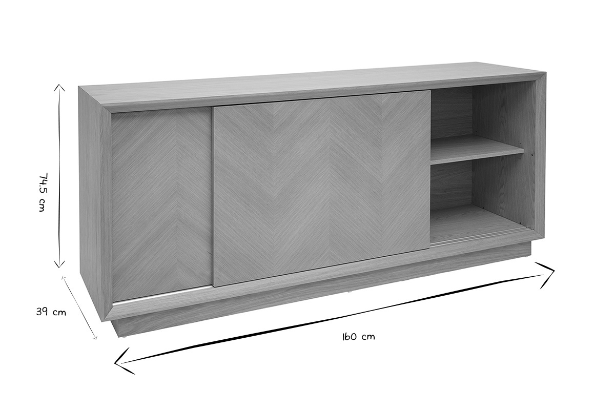 Buffet  motifs chevrons en bois clair chne L160 cm ARROW