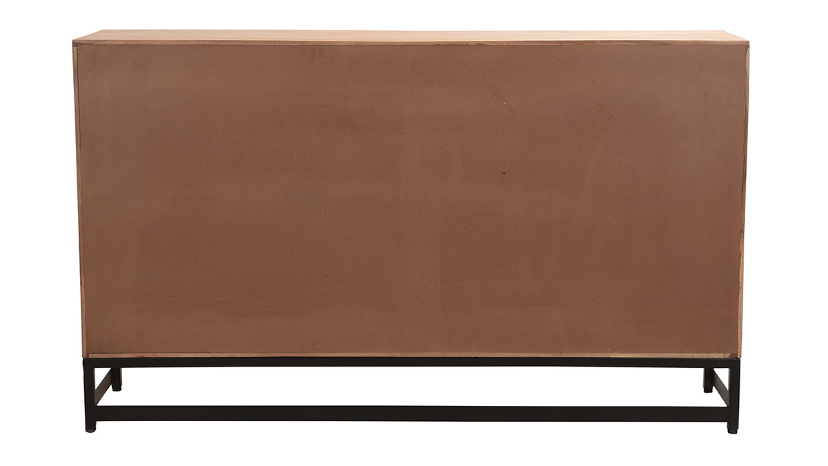 Buffet  motifs chevrons en bois massif et mtal noir 4 portes L160 cm STICK