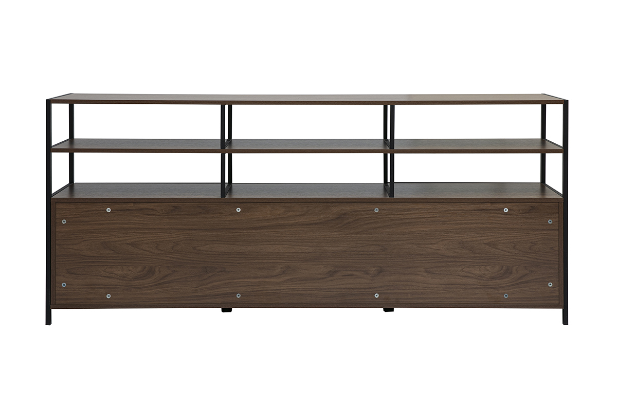 Buffet bas finition bois fonc� noyer et m�tal noir L180 cm MAXENCE