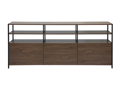 Buffet bas finition bois fonc&eacute; noyer et m&eacute;tal noir L180 cm MAXENCE