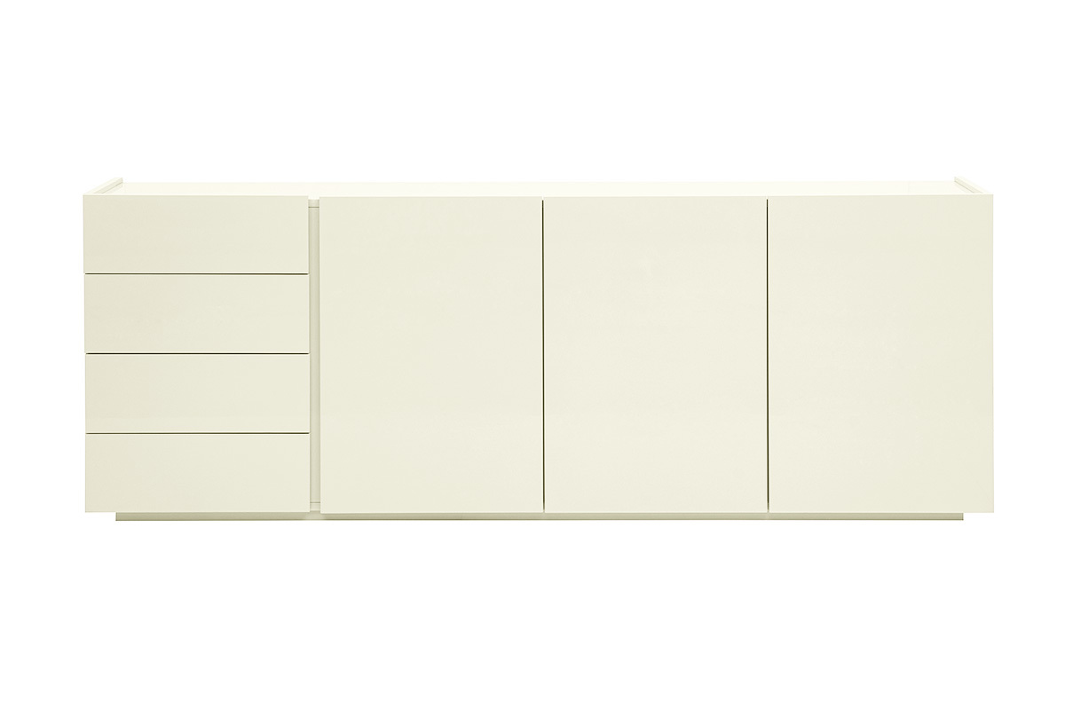 Buffet beige laqu� brillant 3 portes 4 tiroirs L200 cm ISAURE