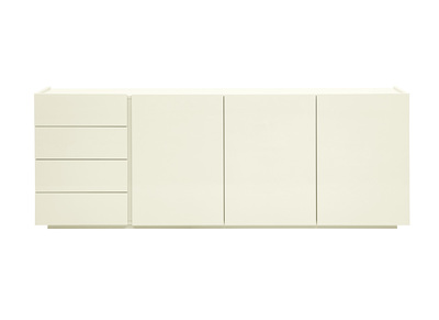 Buffet beige laqu&eacute; brillant 3 portes 4 tiroirs L200 cm ISAURE