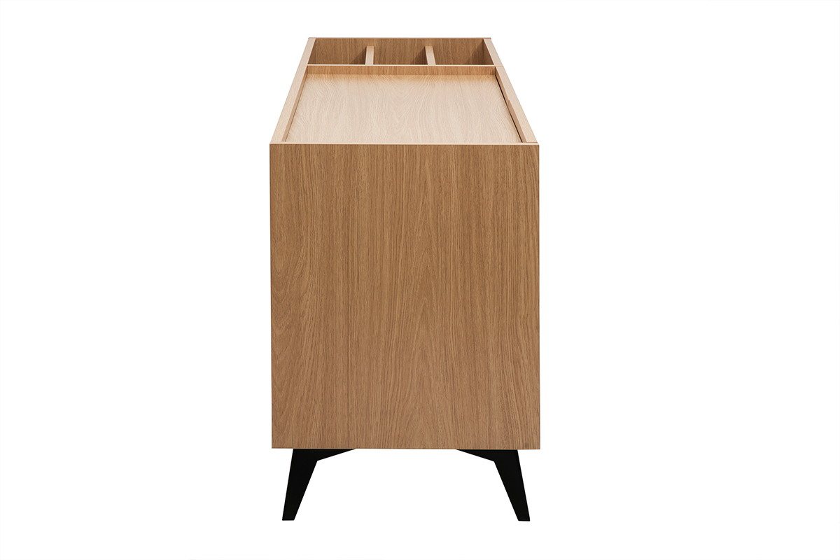 Buffet de rangement vinyles en bois clair finiton chne et mtal noir L140 cm SEDA