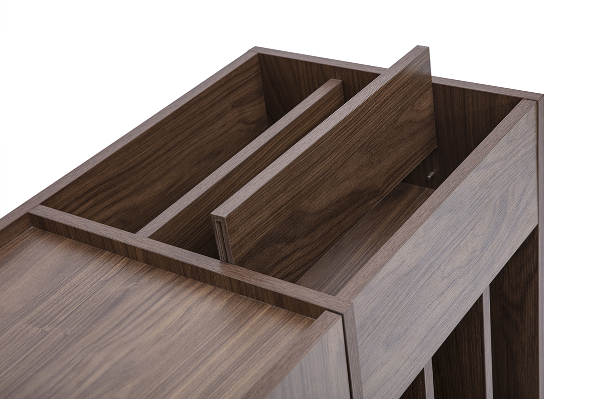 Buffet de rangement vinyles en bois fonc� finiton noyer et m�tal noir L140 cm SEDA