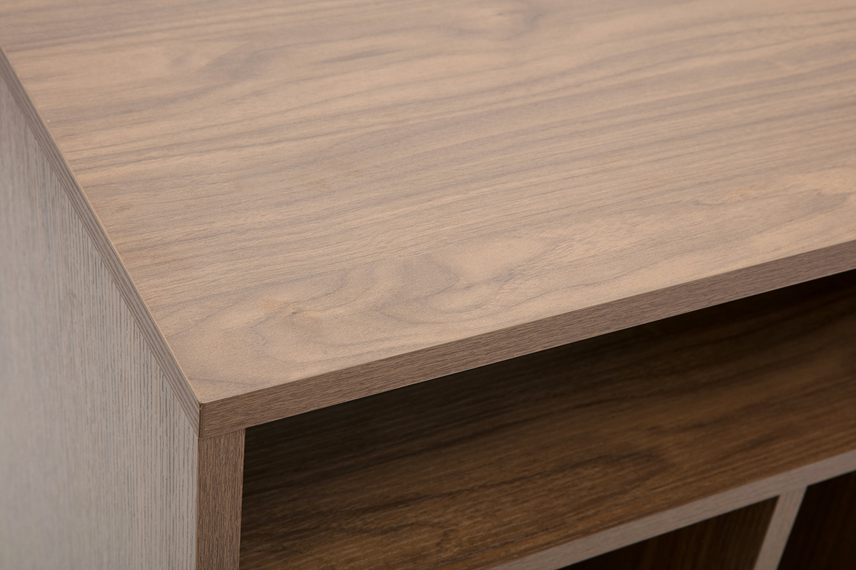 Buffet de rangement vinyles en bois fonc finiton noyer et mtal noir L90 cm KANE