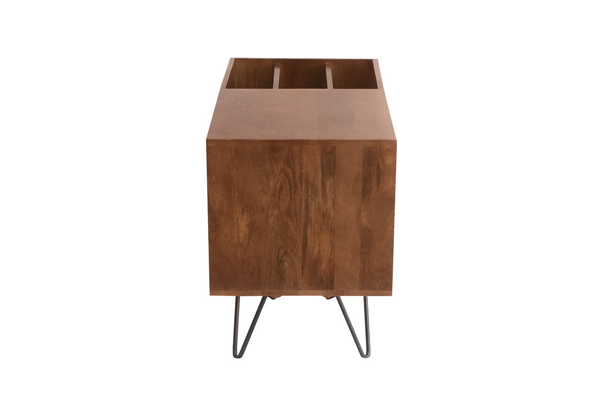 Buffet de rangement vinyles en bois manguier massif teint et mtal L90 cm BOOGIE