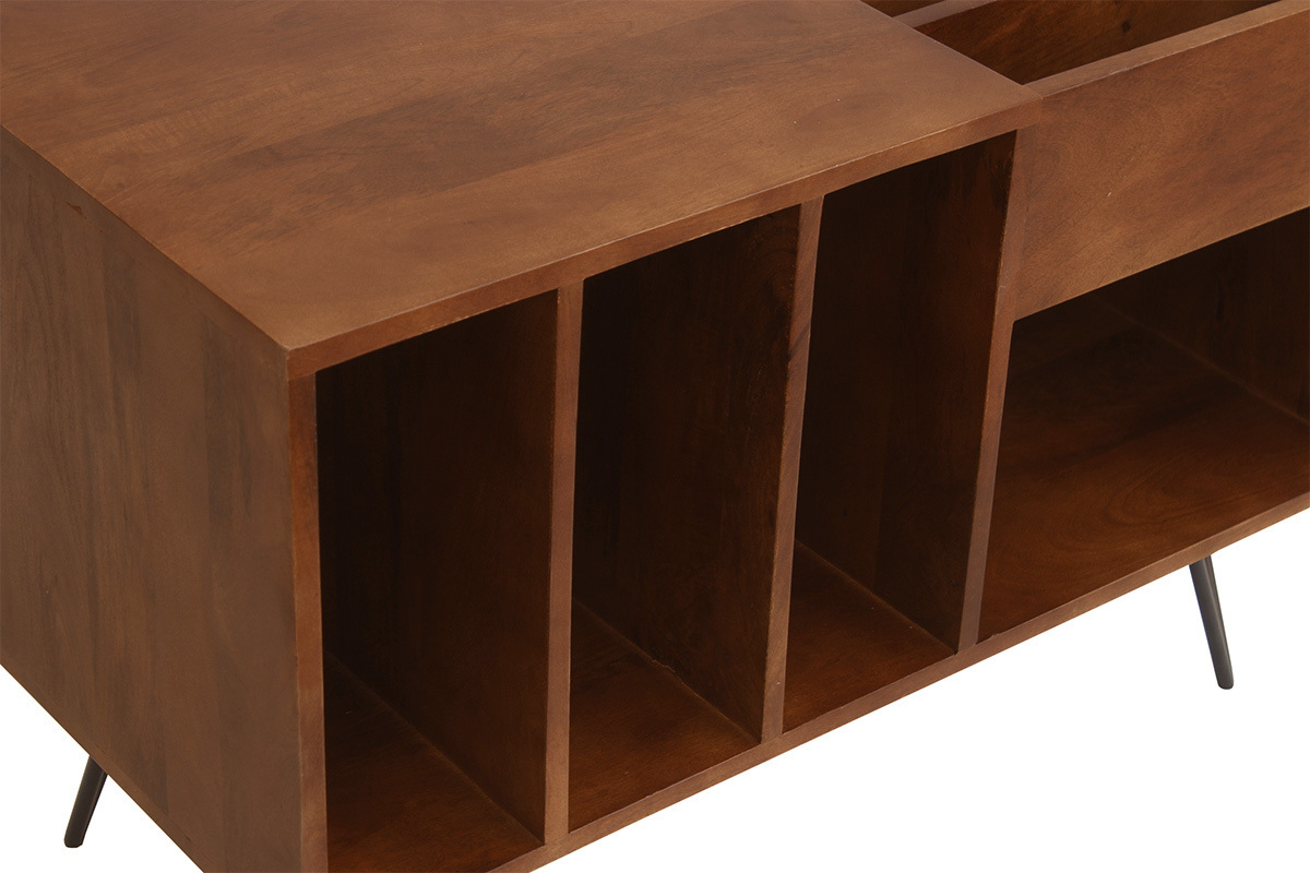 Buffet de rangement vinyles en bois manguier massif teint et mtal L90 cm BOOGIE