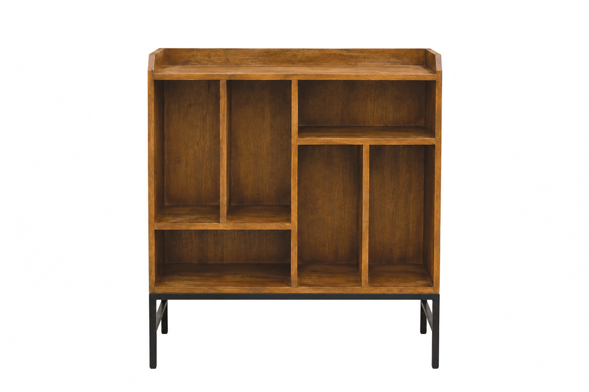Buffet de rangement vinyles en bois massif et m�tal noir L76 cm BLUES