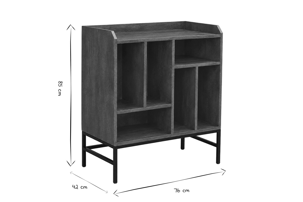 Buffet de rangement vinyles en bois massif et m�tal noir L76 cm BLUES
