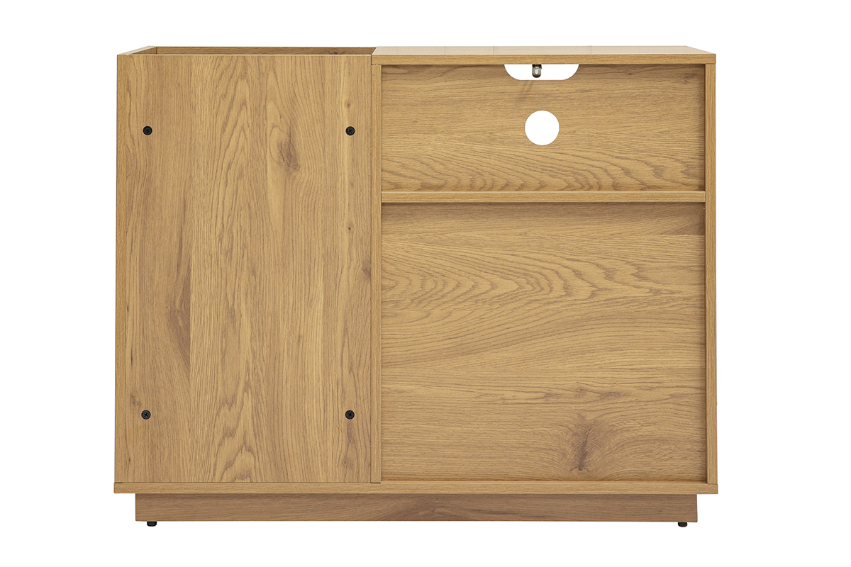 Buffet de rangement vinyles finition bois clair ch�ne et cannage rotin L95 cm ALICANTE