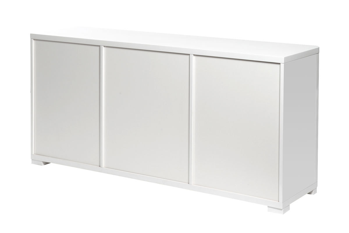 Buffet design blanc laqu brillant 2 portes 3 tiroirs L140 cm PAX