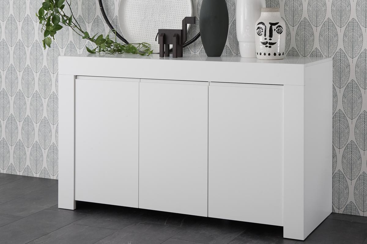 Buffet design blanc mat 3 portes L138 cm TINO