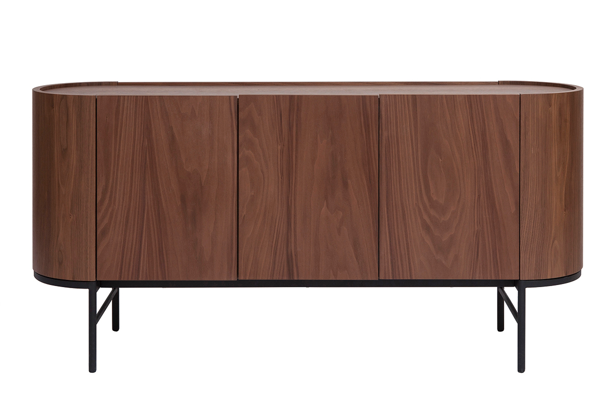 Buffet design bois fonc noyer et mtal noir 3 portes L160 cm SKYE