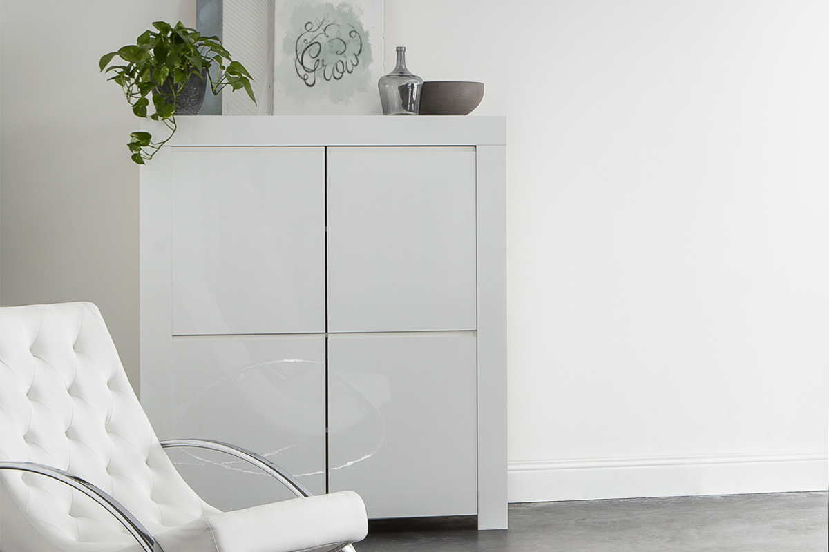 Buffet design carr 4 portes laqu blanc ERIA