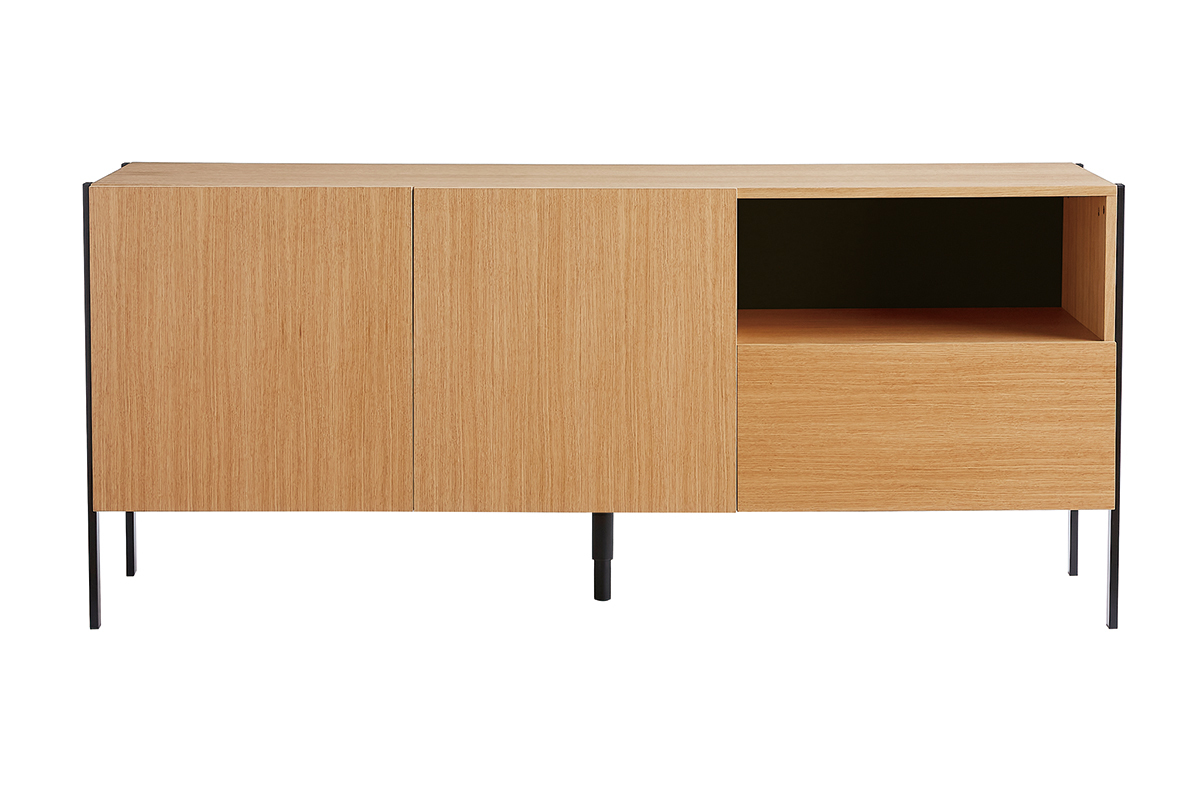 Buffet design en bois clair chne et mtal noir 2 portes 1 tiroir L175 cm HEDA