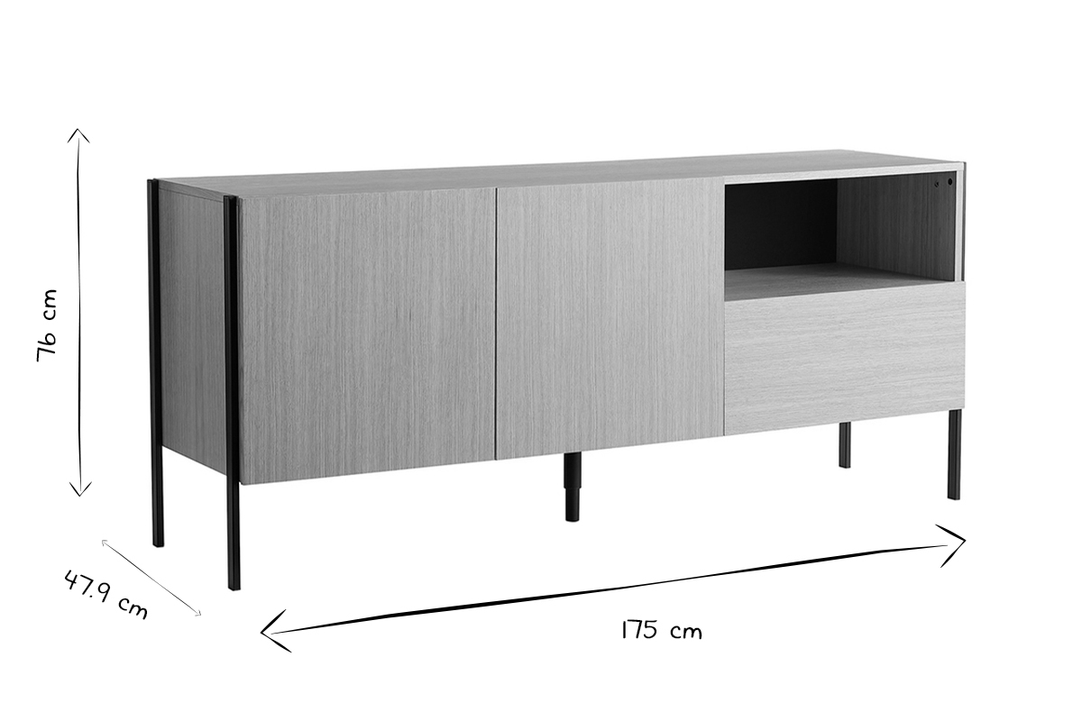 Buffet design en bois clair chne et mtal noir 2 portes 1 tiroir L175 cm HEDA