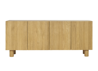 Buffet design en bois clair chêne massif gravé 4 portes L180 cm GOSHI