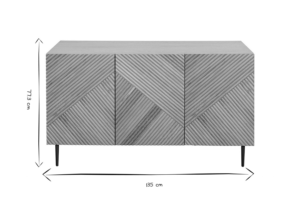 Buffet design en bois clair chne massif grav et mtal noir 3 portes L135 cm ARCHIPEL
