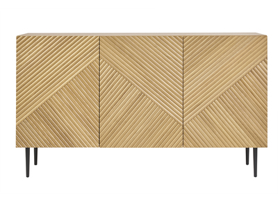 Buffet design en bois clair chêne massif gravé et métal noir 3 portes L135 cm ARCHIPEL
