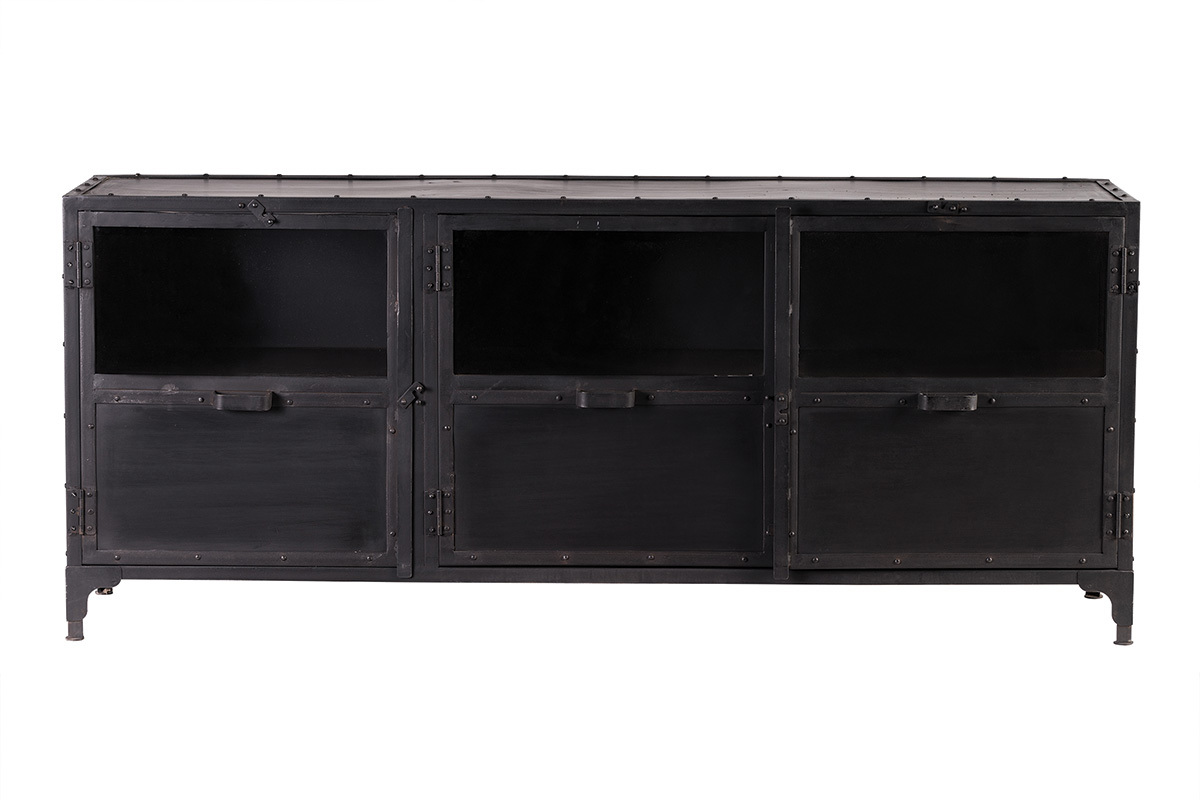 Buffet design en mtal noir 3 portes L180 cm FACTORY