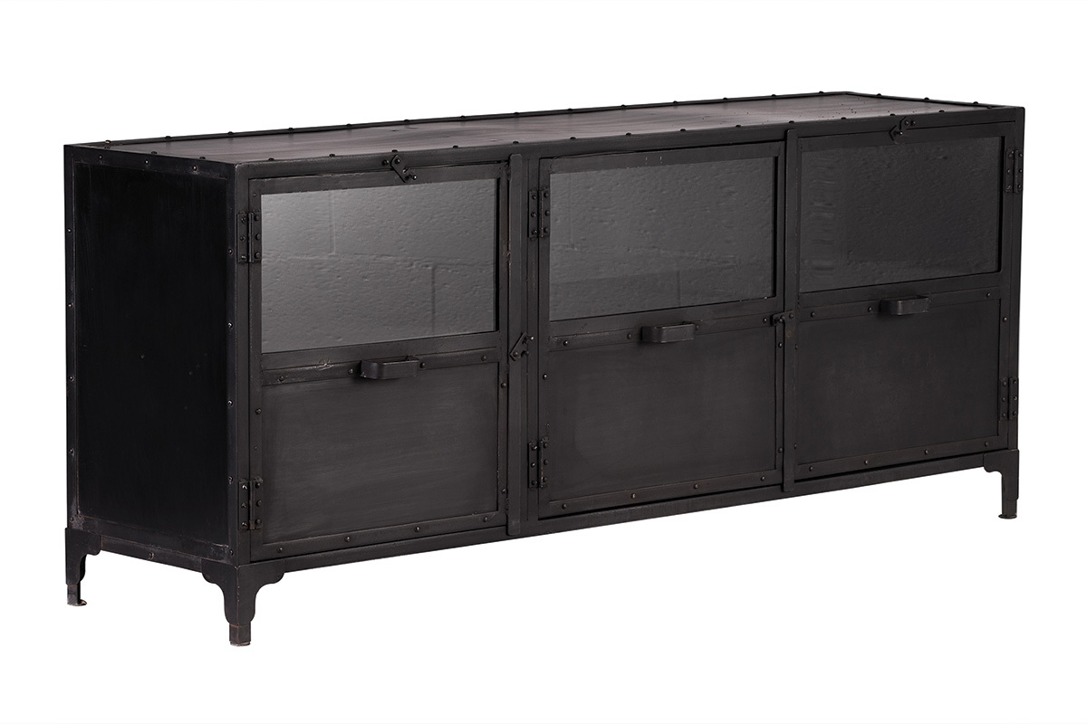 Buffet design en mtal noir 3 portes L180 cm FACTORY