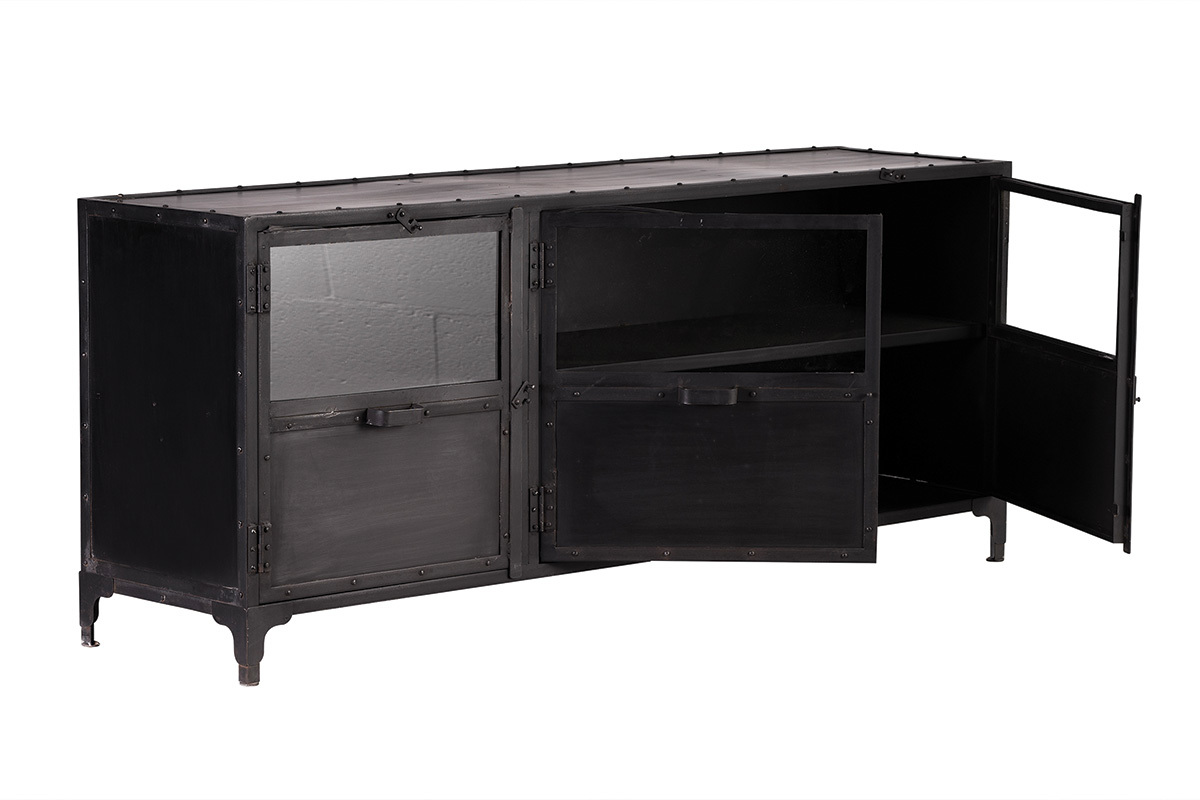 Buffet design en mtal noir 3 portes L180 cm FACTORY