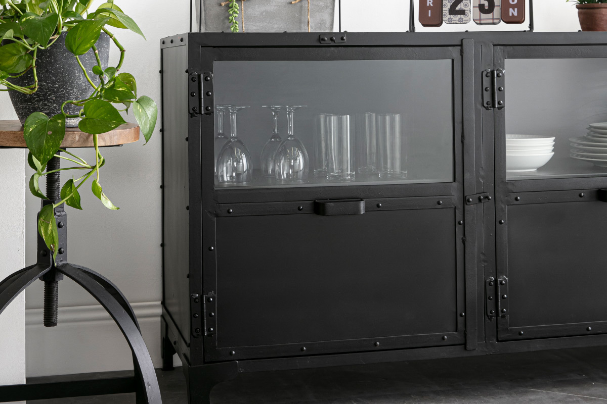 Buffet design en mtal noir 3 portes L180 cm FACTORY