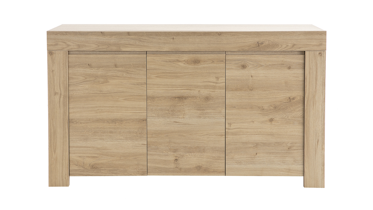 Buffet design finition bois clair chne 3 portes L138 cm TINO