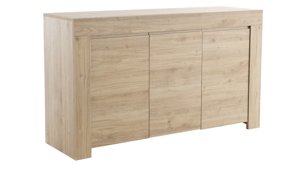 Buffet design finition bois clair chne 3 portes L138 cm TINO