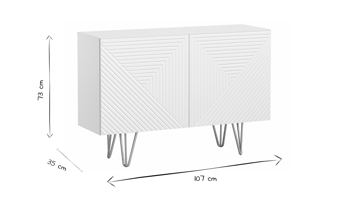Buffet design grav blanc mat et mtal dor 2 portes L107 cm OZEN