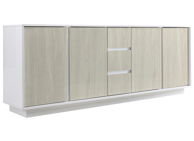 Buffet design laqu&eacute; blanc brillant et effet ch&ecirc;ne L210 cm HERO
