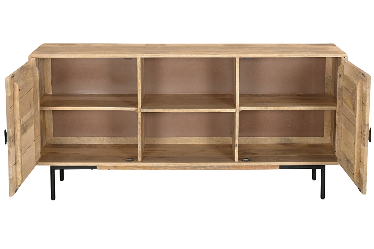 Buffet en bois clair manguier massif et mtal noir 2 portes L168 cm JUDE