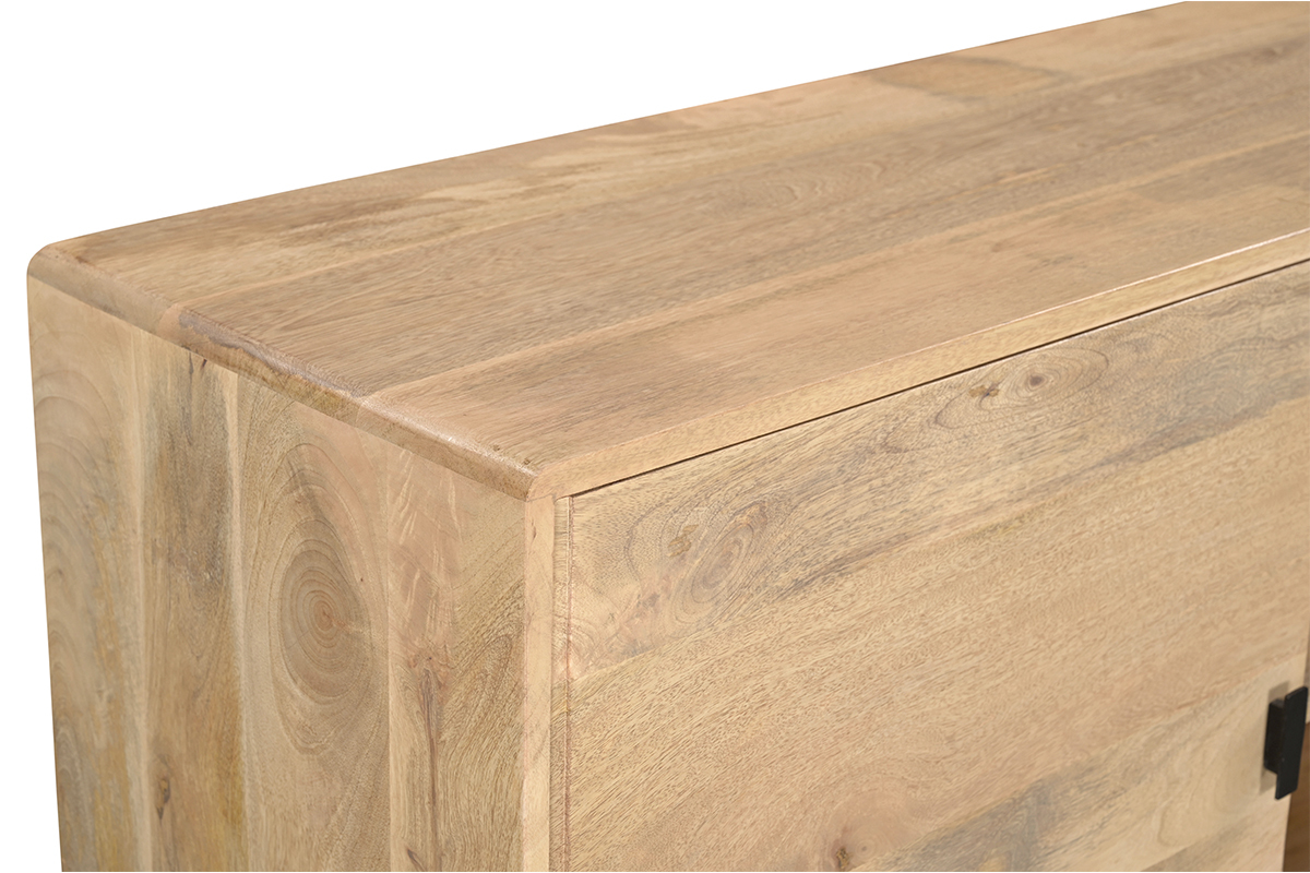 Buffet en bois clair manguier massif et mtal noir 2 portes L168 cm JUDE