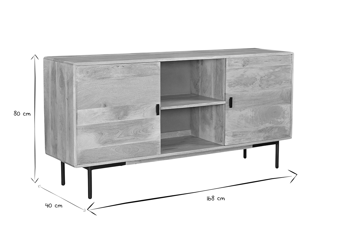 Buffet en bois clair manguier massif et mtal noir 2 portes L168 cm JUDE